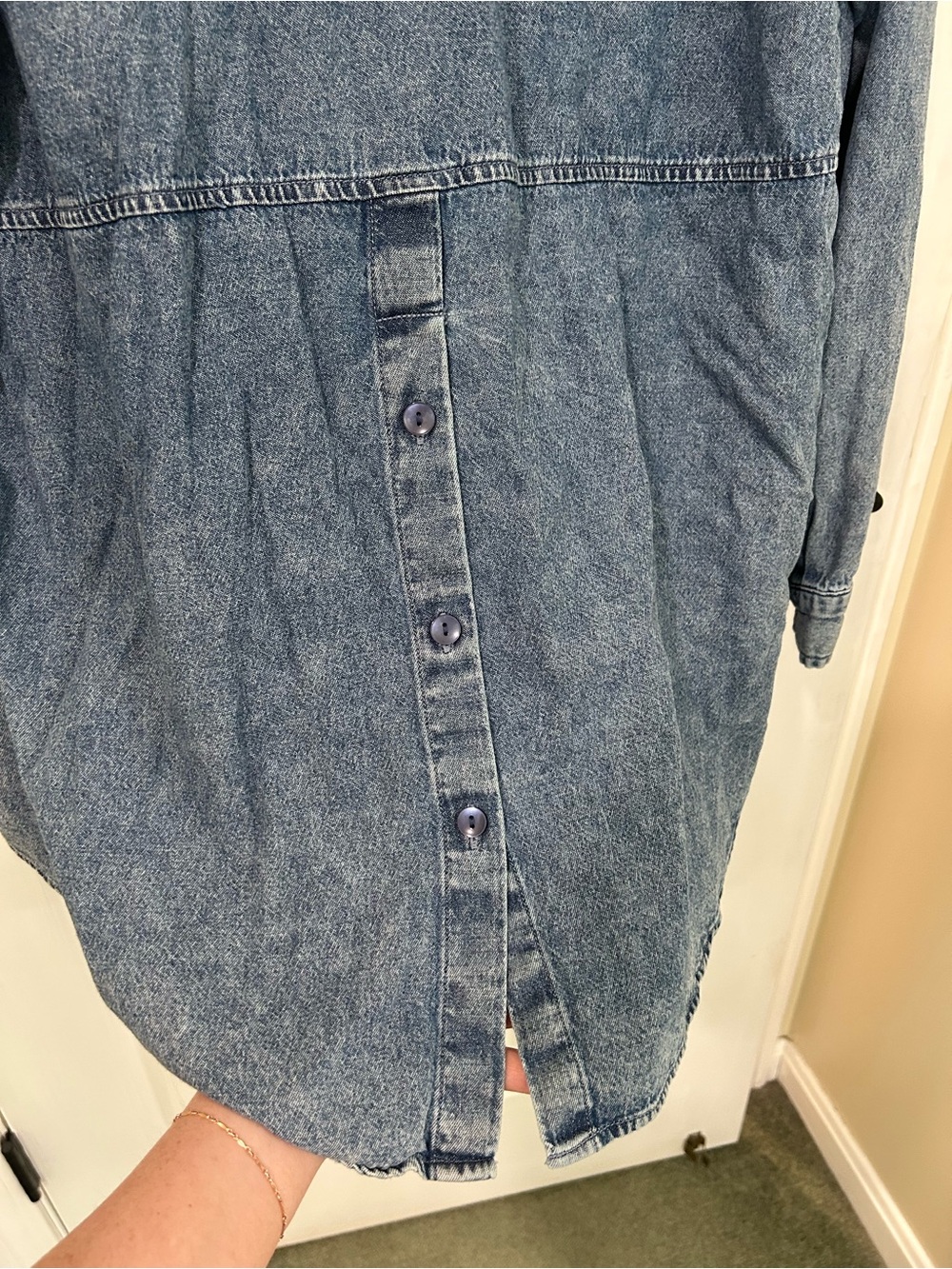 Joan Rivers Washed Denim Button-Front Shacket - Blue - Picture 6 of 6
